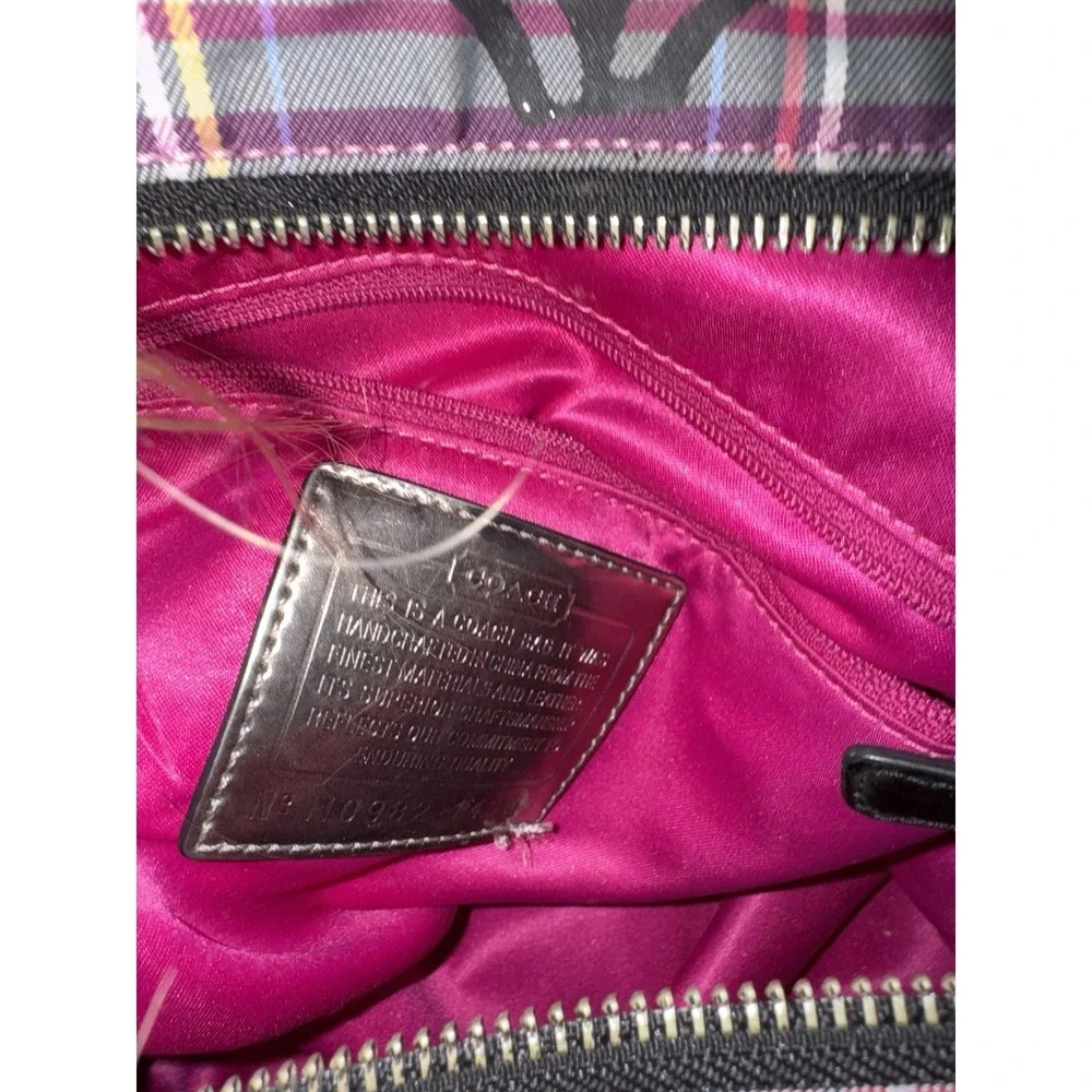 Coach Poppy Plaid Tote Pink Purple Black Zip Silver Hardware Pockets USED!!